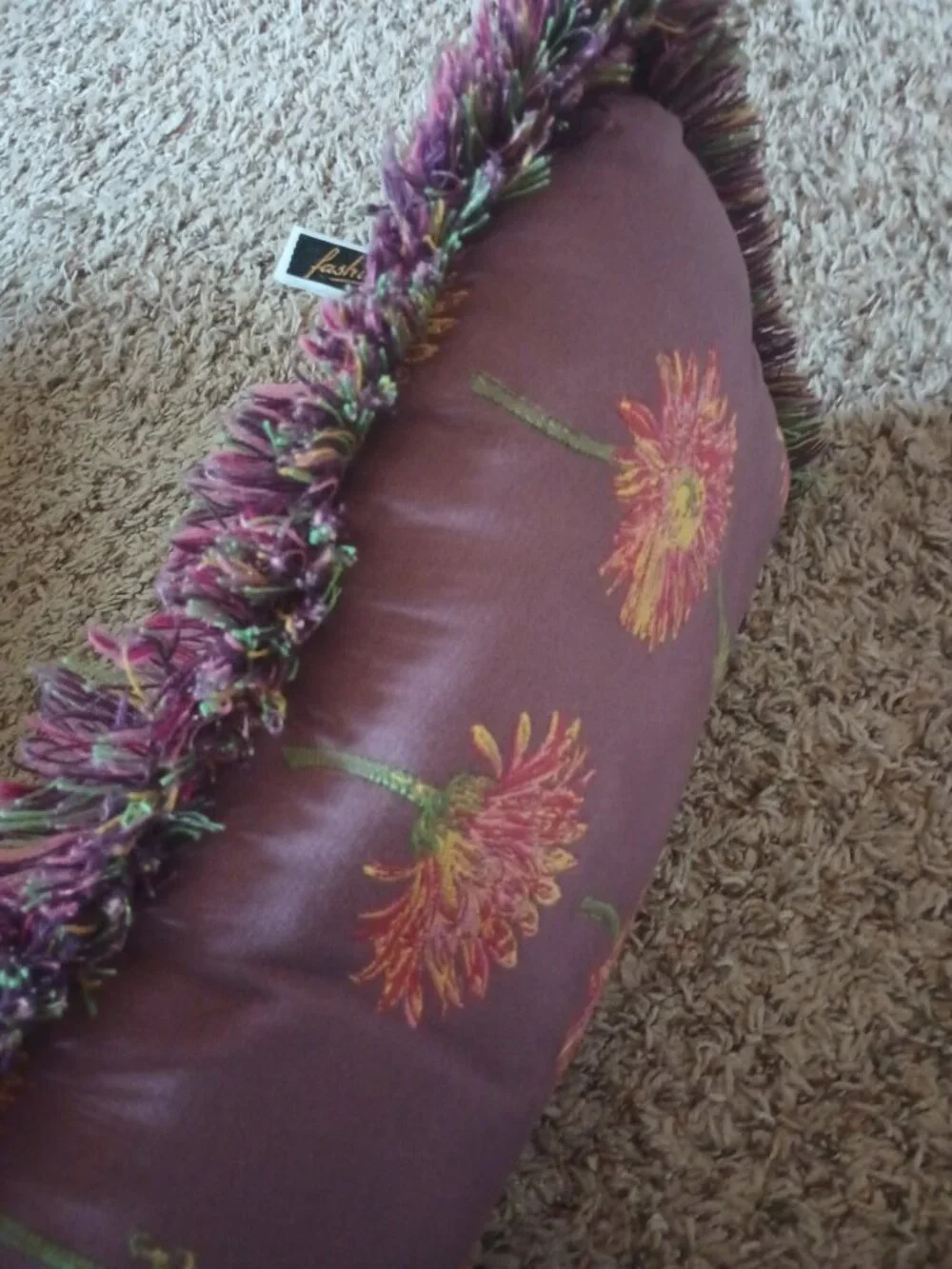 24 x 13 Decorative Throw Pillow with Floral Pattern and Fringe